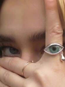 1pc Exquisite Minimalist High-End Crying Eye Series Teardrop Ring, Niche Design Unique Style, Suitable For Women's Daily, Holiday, Party Wear, Gift For Best Friend - Silver - View 5