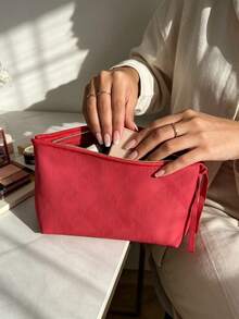 Burberry Portable Wash Bag Exquisite Uniform Stitching Durable Zipper Stainproof Wipe Clean Surface Lightweight Foldable Cosmetic Organizer For Skincare Toiletries Daily Storage BURBERRY-GIFT-13 - Red - View 3