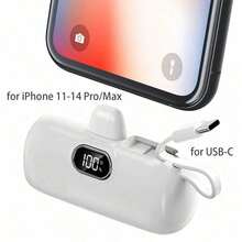 5000mAh Coffee Run Power Bank 22.5W Speedy Charging Power Bank With Built-In Lightning & Type-C Cables LED Digital Display Plug-In Direct Phone Charge Dual Device Support Compact External Battery Pack For IPhone 15 Pro Max 14 13  S24 Ultra  7 Pro Ideal For Coffee Shop Runs Quick Cafe Visits - 1PC - View 8