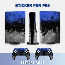 Artistic Blue & Black Ink Wash Sticker Compatible With PS5 Disc Edition, Matte Texture, Waterproof, Removable No Residue, Full Body Protection Skin For Console & Controller - View 1