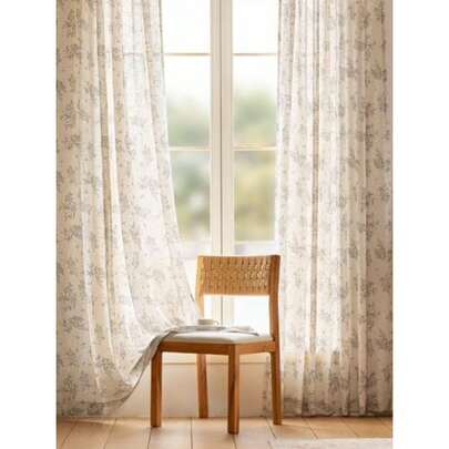 THREE GIRLS Floral Linen Curtains 84 Inch , Light Filtering Vintage Farmhouse Drapes, Back Tab Rod Pocket Window Treatments 2 Panels For Living Room Bedroom