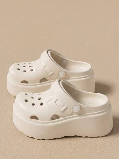 9cm Platform Women's Summer Outdoor Slip-On Sandals, Thick Sole Closed Toe Beach Slides, Solid Color Garden Shoes