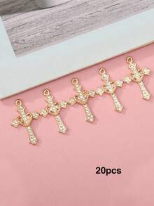 10/20/100pcs Cross Pendant Fashion Personalized Rhinestone Inlaid Accessories Small Charms Alloy Parts DIY Jewelry Necklace Earrings Accessories - Gold - View 9