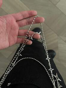 1pc Fashion Star Tassel Pants Chain, Multi-Layer Geometric Body Chain, Used For Pants Decoration, Suitable For Daily Wear, Party, Music Festival, Casual Style Accessory, Ideal Gift For Men, Birthday Gift, Holiday Gift - Silver - View 4