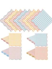 20/60/80/100pcs Disposable Pastel Gingham Napkins 4 Colors Pastel Scalloped Edge Tissue Thick 2-Ply Paper Disposable Gingham Napkins For Party Dinner Birthday Celebrations 5 X 5 Inches - View 2