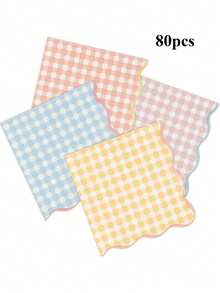 20/60/80/100pcs Disposable Pastel Gingham Napkins 4 Colors Pastel Scalloped Edge Tissue Thick 2-Ply Paper Disposable Gingham Napkins For Party Dinner Birthday Celebrations 5 X 5 Inches - View 21