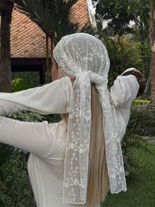 1件女款純色優雅蕾絲花卉頭巾，奢華波希米亞風希賈布/披肩，適合日常穿著、婚禮、夏季海灘度假 - 白色樹枝 - 查看 1