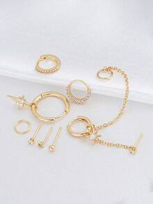 8-teiliges Set aus Ketten-Ohrringen mit Sternanhänger und eingelegtem kubischem Zirkonia, exquisit und modisch, geeignet für den täglichen Gebrauch, Dates, Partys und Treffen, zum Layering für Damen - Goldgelb - Übersicht 3