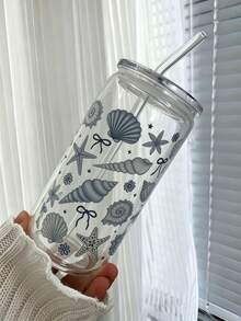 Ocean Shell Iced Matcha Coffee Glass Straw Cup, Can-Shaped Cola Straw Cup, Matcha Straw Cup With Lid - Multicolor - View 1
