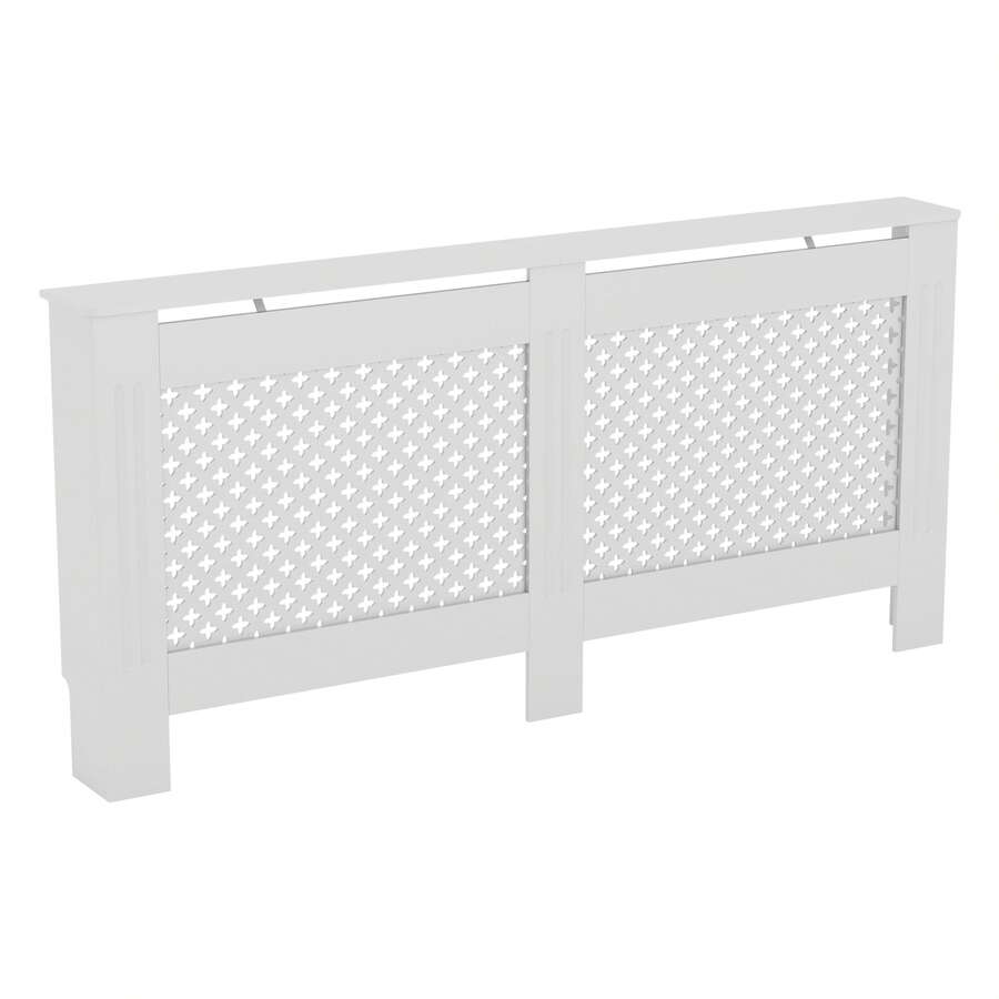 Home Discount Vida Designs Oxford White Radiator Cover Heat Protection Adjustable Cross Pattern Design With Wooden Shelf Top Display Hallway MDF Cabinet Easy To Install - White - View 1