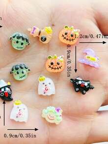100pcs Halloween Gothic Style Pumpkin Head, Bat, Magic Hat Nail Art Charms, Random Styles, Suitable For DIY Nail Art, Scrapbook Decoration, Facial Expression Features, Jewelry Making, Perfect For Nail Art And Creative Projects - Multicolor - View 4