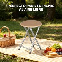 Round Folding Stool With Wooden Top, 30x30x45cm, Metal Frame, 100kg Load Capacity, Legs With Non-Slip Protectors, Compact For Kitchen, Balcony, Office, Events - Yellow - View 8