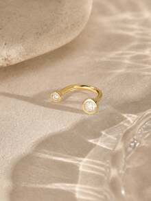 1Pc 925 Sterling Silver Horseshoe CZ Nose Rings Hypoallergenic Nostril Piercing Jewelry Hoops Nose Studs For Women Men Daily Casual Wear Gift - Gold - View 4