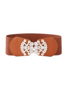 1pc Women's Wide Waist Belt With Metal Buckle Decor, Vintage High Waist Dress Belt, Black - Waistband - View 13