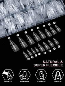480 buah Ujung Kuku Palsu Panjang dan Tipis, Kuku Gel Lembut Semi-Matte Panjang dengan Cakupan Penuh, 12 Ukuran, Cocok untuk Salon dan Manikur DIY di Rumah - Clear - View 2