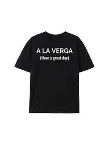 Pure Cotton T-shirt a La Verga Black T-shirt-5389 Funny Men's Short Sleeve Graphic T-shirt Collection Black Casual Menswear - Schwarz - Übersicht 1