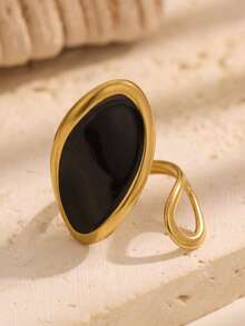 1pc Women's Elegant Asymmetrical Geometric Curved Oil Drop Open Stainless Steel Ring, Adjustable Size, Daily Wear, Non-Fading, Gift - JR1126 - View 10