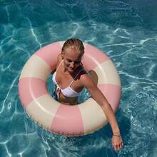 1pc Summer Pool Inflatable Swim Ring, Thickened PVC Retro Striped Pool Float, Leak-Proof And Durable, Suitable For Pool Parties, Beach Vacations, Lakeside Leisure And Graduation Season Celebrations, Adult Universal Water Toy, The Best Summer Gift For Yourself Or Friends During Graduation Season, Make Every Dip A Highlight Moment On Social Media - Thickened Swimming Ring - View 3