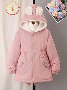 Tween Girls' Casual Corduroy Rabbit Ear Fuzzy Jacket, Autumn/Winter - Pink - View 4