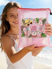 New Sun Care Printed Fashion Waterproof PVC Beach Bag With Sunscreen And Monstera Leaf Pattern - A4 Size, Transparent Nylon Zipper Makeup Bag, Suitable For Swimming, Diving And Summer Vacation - Lightweight, Suitable For Young Men And Women, Beach Bag Accessories Travel Essentials, Summer Must-Have, Beach Must-Have - Multicolor - View 5