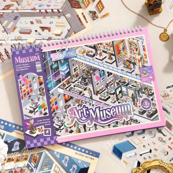 "Art Museum 4.0" 3D Scene Sticker Set: 10 PET Transparent Stickers And 5 White Cardstock Background Scenes. Vintage Style Mini 3D Collage Stickers, Suitable For Scrapbooking, Stunning Immersive Stress-Relief DIY Mini Room Scene Materials
