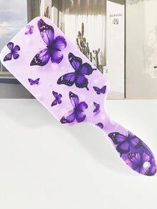 BEATURE 2pcs/1pc Pink Purple Butterfly Pattern Air Cushion Comb, Scalp Massage Comb, Anti-Static, Durable ABS Handle, Nylon Bristles, Suitable For All Hair Types, High-Quality Air Cushion Comb. - Pinkish-purple Butterfly - View 2