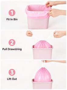 150pcs Pink Drawstring Trash Bags 45 X 45cm / 17.72 X 17.72in Plastic Rose Scented Small Bin Liners With Tie Handles And Tear Off Line Garbage Bags For Bathroom Kitchen Bedroom Office Living Room Small Trash Cans Daily Home Users - Pink - View 6