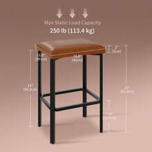 Taburetes de bar de altura encimera de 24 pulgadas, pack de 2 o 4 unidades. Sillas de cocina para zona de desayuno en piel sintética PU, con tapizado acolchado de 2 pulgadas de grosor - Marrón 2 piezas - Ver 2