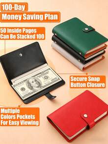 1pc 100-Page Loose-Leaf Envelope Money Saving Binder, Savings Plan Book For Men & Women, Wallet Essentials, Women's Wallet, Men's Wallet & Card Holder - Multicolor - View 3