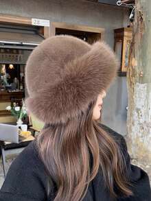 1pc Women's Faux Mink Fur Bucket Hat, Winter Autumn High-End Versatile Plush Mongolian Hat, Large Head Circumference, Warm Ear Protection - Multicolor - View 1