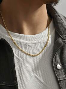 1 Stück vergoldete Miami Cuban Link Halskette, minimalistischer glatter Edelstahl Choker, Herren Alltags Streetstyle Layering exquisiter Halsschmuck Geschenk - Goldgelb - Übersicht 1