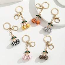 1Pc Daily Resin Sports Ball Cherry Keychain Soccer Basketball Baseball Tennis Rugby Bag Charm Pendant - Multicolor - View 1