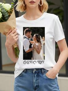 Custom Wedding T-Shirts, 90s Vintage Rap Style Graphic Tee, Engagement & Anniversary Couple Tops, Customized Bridesmaid Squad Set Summer - White - View 3