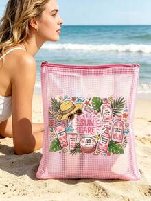 New Sun Care Printed Fashion Waterproof PVC Beach Bag With Sunscreen And Monstera Leaf Pattern - A4 Size, Transparent Nylon Zipper Makeup Bag, Suitable For Swimming, Diving And Summer Vacation - Lightweight, Suitable For Young Men And Women, Beach Bag Accessories Travel Essentials, Summer Must-Have, Beach Must-Have - Multicolor - View 3