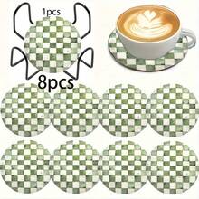 Checkered Wooden Coaster & Cup Holder Set, Non-Slip & Heat-Resistant, Suitable For Home Kitchen, Bedroom Decor, Office, Tea Room Tabletop Protection, Perfect For Thanksgiving, Halloween, Christmas Gifts - Multicolor - View 11