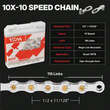 VXM 自行車鏈條 高強度鍍金銷釘 8/9/10/11 速山地單車替換鏈條 強化銷釘防鏽自行車鏈 - 彩色 - 查看 13