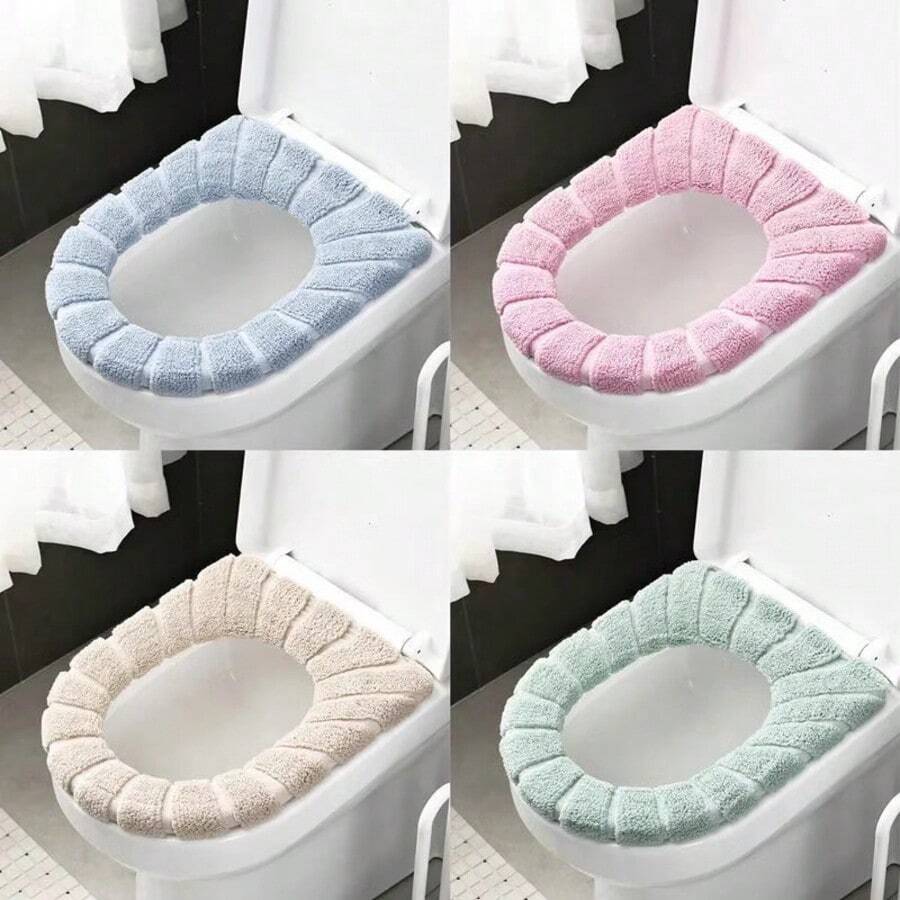 1/2/4pcs Universal Thick Plush Toilet Seat Cover, Soft And Comfortable, Washable, Pumpkin Patterned Toilet Seat Cushion - Multicolor - View 1