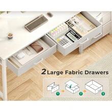 Computer Desk With 5 Drawers, 53 Inch Office Desk With Printer Shelf, Reversible Vanity Desk For Home Bedroom, Writing Table Desk For Storage, White - White - View 4