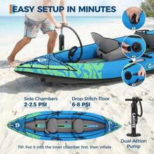 2 Person Inflatable Kayak,Fishing Kayak For Adults, Portable Touring Kayaks With Padded Seat, 3 Fins, Hand Pump, Carry Bag, Repair Kit,12.5FT/450 LBS Weight Capacity - Gradient Sky Blue - View 2