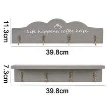 Wall Mounted Coffee Mug Holder With 8 Hooks, Wooden Coffee Cup Rack With Coffee Sign, Space Saving Kitchen Mug Organizer Display Shelf For Kitchen, Bar, Coffee Station - Grey - View 2
