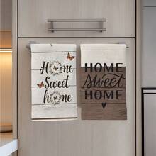 2件組「Sweet Home」標語蝴蝶印花超細纖維廚房毛巾，復古風 40*60cm 長方形抹布、桌布、手巾，廚房裝飾、居家浴室裝飾，鄰居喬遷禮物，廚房餐巾與抹布，家居裝飾 - 淺灰色 - 查看 7
