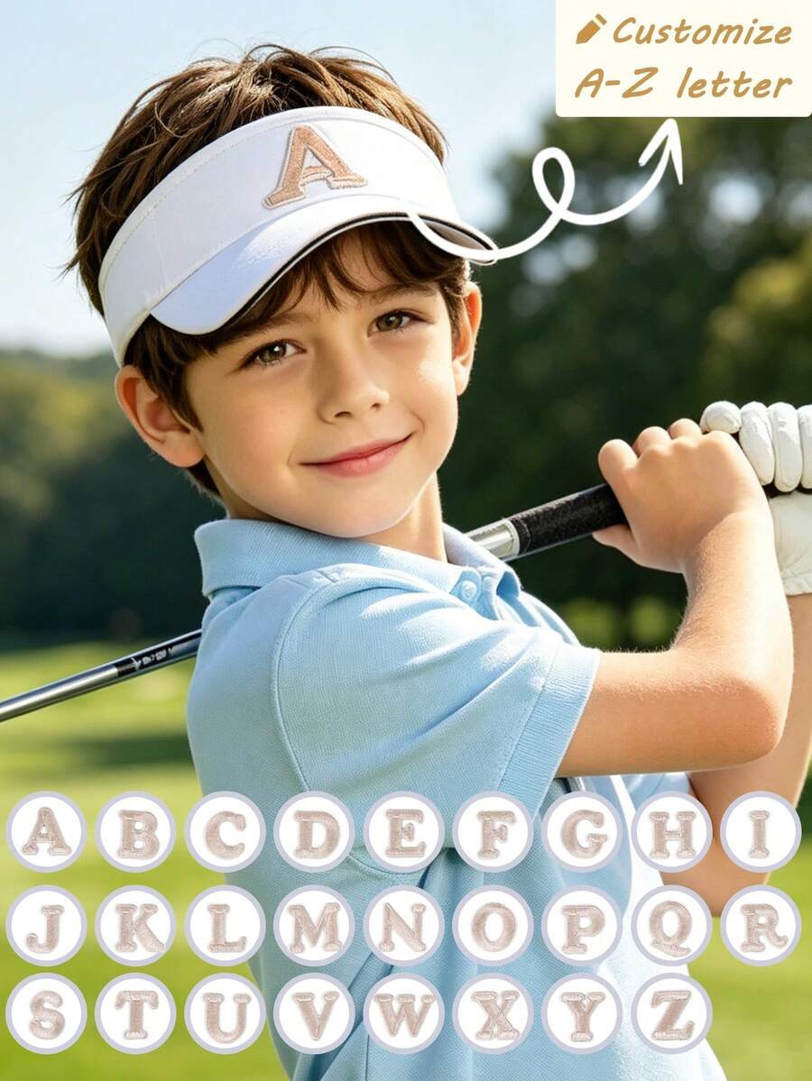 1 pieza Sombrero de sol personalizado para adolescentes de 8-16 años, blanco puro con letra A-Z, correa ajustable, gorra transpirable de parte superior abierta, adecuado para deportes diarios, viajes y uso casual - Blanco - Ver 1