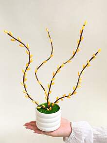 1PC Bright Orange Beaded Artificial Flower Small Potted Plant, Fashionable Artificial Plant, Creative Artificial Plant Suitable For Wedding Events, Home And Office Desktop Decoration Ornament - Orange - View 6