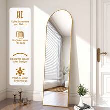 EDIMENS Full-Length Mirror, 160 X 50 Cm, Curved Standing Mirror, Aluminum Alloy Frame, Tempered Glass, For Bedroom, Living Room, Wardrobe - 160x50cm-Gold - 查看 5