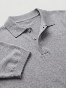 Men's Solid Color Knit Polo Short Sleeve Heather Grey Turn Collar Minimalist Basic Business Casual Knit Sweater - Grey - View 11