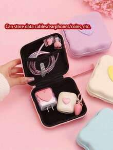 Portable Large Capacity Data Cable Storage Bag, Cute Heart-Shaped Candy Colored Zipper Storage Bag, Digital Accessory Storage Box, Anti Drop Zipper Bag, Can Store Data Cables/Headphones/Change/Keys/Small Documents/USB Drive/CCD Camera, Etc - View 4