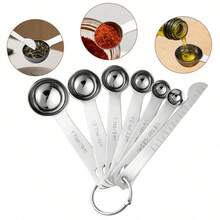 5/6/7pcs Stainless Steel Measuring Spoon Set, Heavy Duty Dry & Wet Ingredient Measuring Spoons And Leveling Tool, With Metric And Imperial Markings, Kitchen Gadget For Liquids, Solids And Powders, With Portable Hanging Hook - - - View 1