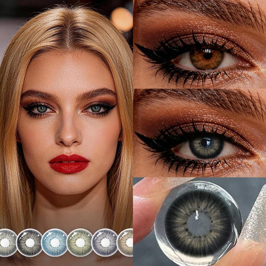 Lalens Charming Eye Enlargening New York Black 1副年抛型美瞳，直径14.2mm，高级无度数磨砂渐变质感，边缘光滑，佩戴舒适，时尚小瞳孔美瞳，浅棕色和深棕色眼睛适用，黑色眼睛适用，适合万圣节、角色扮演、返校、校园日常妆容、时尚派对等场合，学生适用。