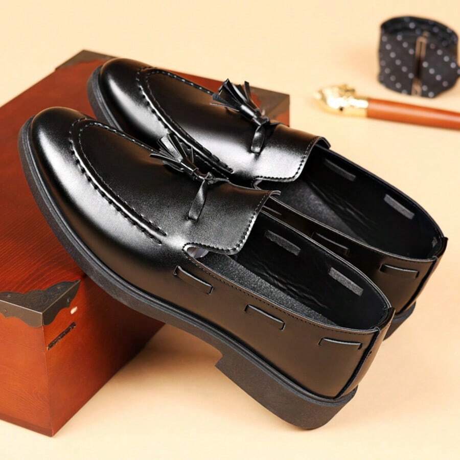 Men Tassel Decor Dress Shoes, Vintage Brown Dress Loafers For Wedding