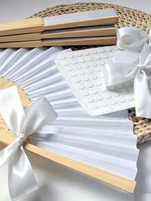 12/4 piezas Abanicos de papel blanco/rosa con lazos de cinta de satén blanco, set de múltiples piezas para recuerdos de boda, abanicos de mano para boda, elegantes abanicos de papel plegables blancos, regalos de boda para la novia, abanicos de mano decorativos para damas de honor, accesorios para fotos, decoración de asientos de boda - Multicolor - Ver 5